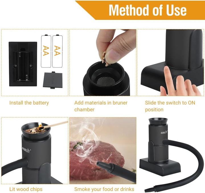 BORUIT Rauchen Gun Lebensmittel Raucher Portable Holz Cocktails Rauch Infuser mit Holzchips, Lebensm