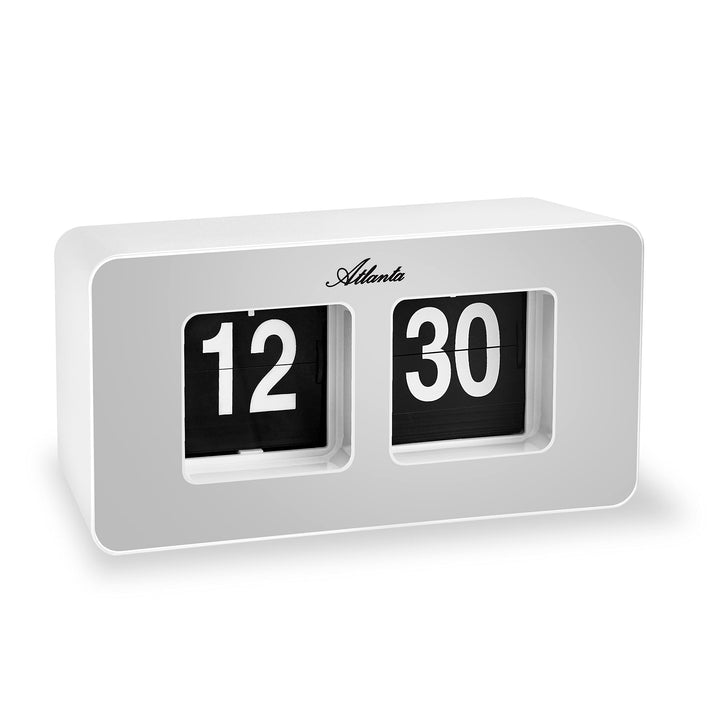 Atlanta Moderne Tischuhr Quarz mit Retro Flip Klapp Anzeige - 4464/19 (Weiss/Silber), Weiß/Silb