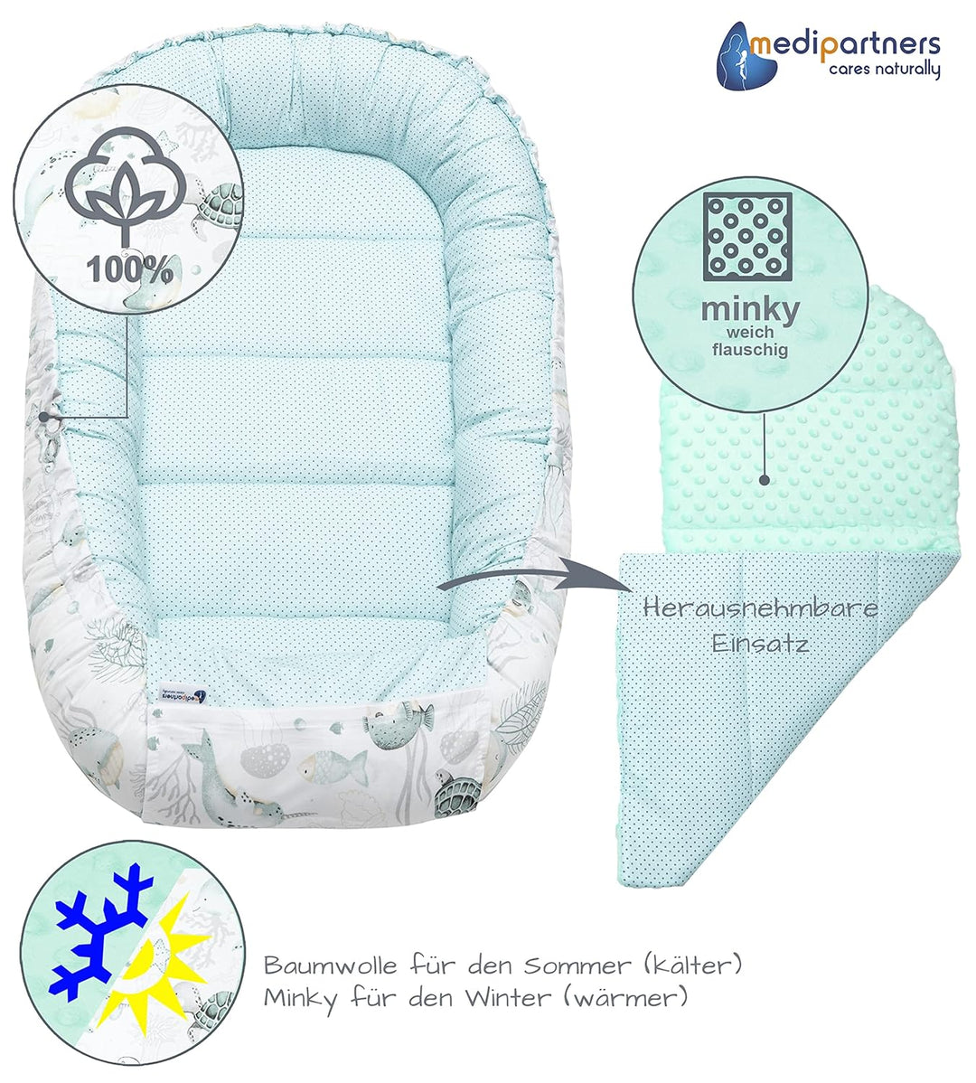 Medi Partners 5 teilig Babynestchen Set Babynest 100x60x15 herausnehmbarer Einsatz Bett Kuschelnest