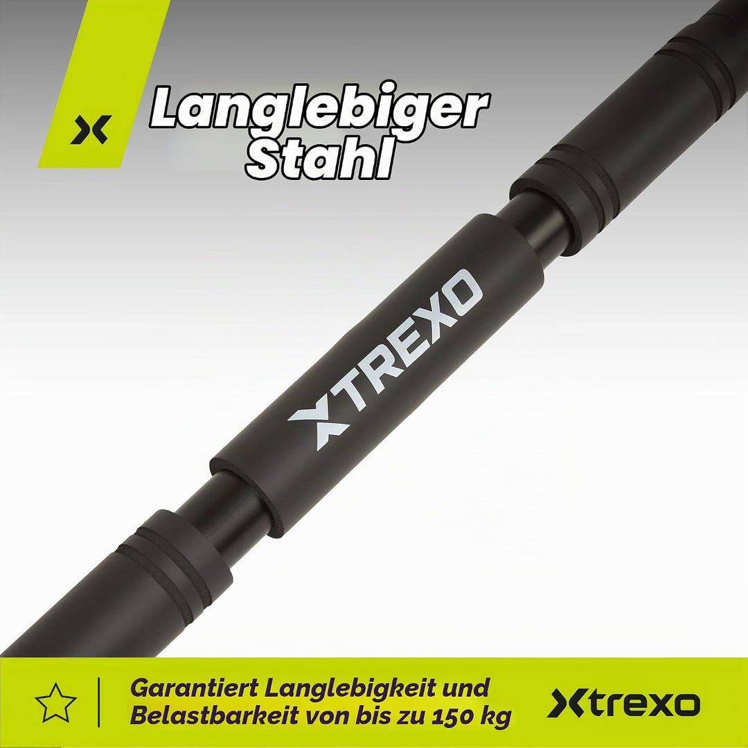 TREXO Klimmzugstange, verstellbare Länge 70–96 cm, grau Aus Stahl Max. Belastung bis 150 kg für Klim