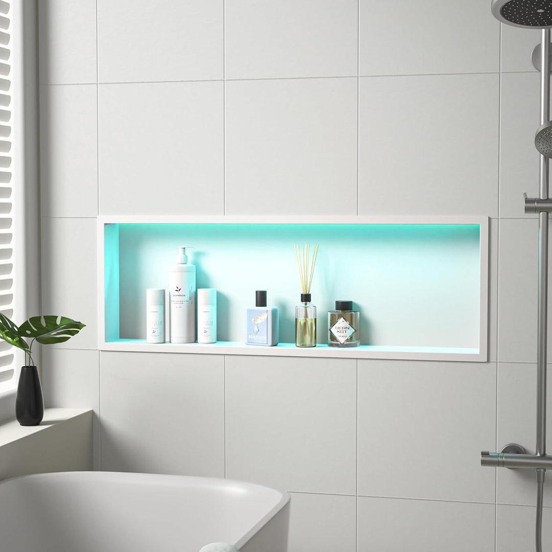 Wandnische Dusche Edelstahl mit RGB LED, Wandnische Bad Nische Duschnische Befliesbar mit Fernsteuer