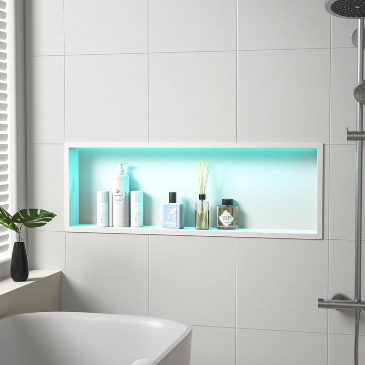 Wandnische Dusche Edelstahl mit RGB LED, Wandnische Bad Nische Duschnische Befliesbar mit Fernsteuer