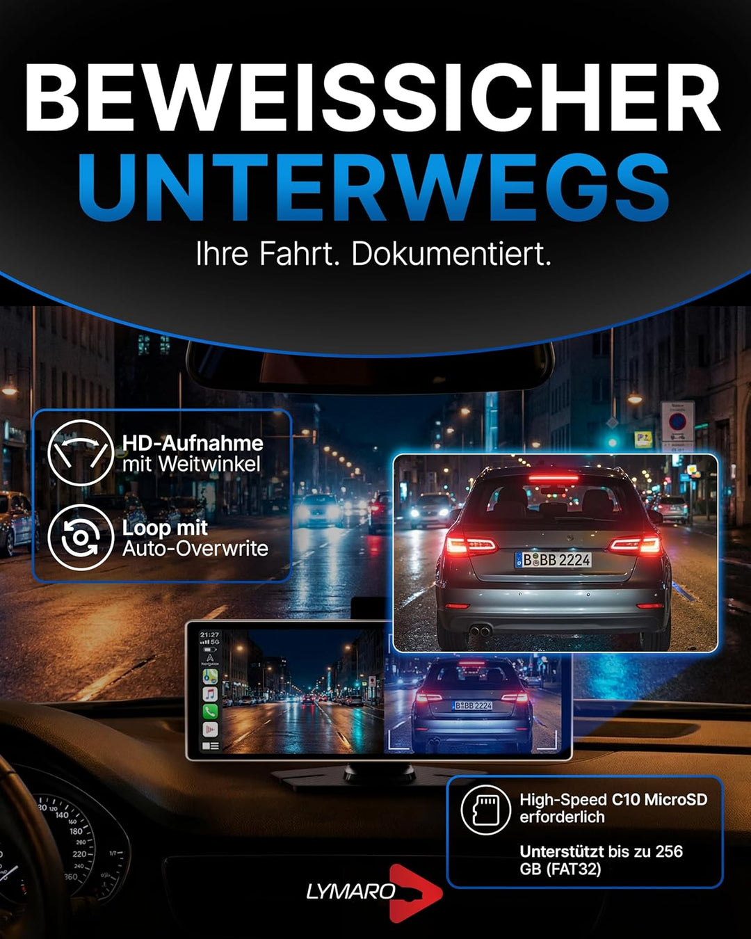 Wireless CarPlay Display & Android Display fürs Auto, tragbares Apple Auto CarPlay Display & Android