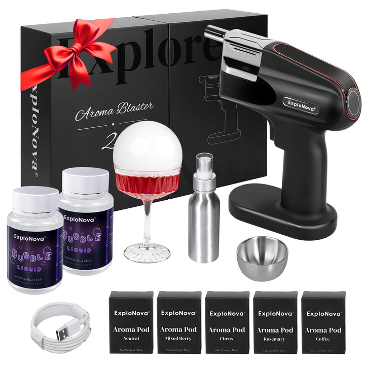cocktailmaschine mit 5 Aroma Pods, essbarer Blase, Cocktail Bubble Smoke Gun, Whiskey Smoker Kit, pe