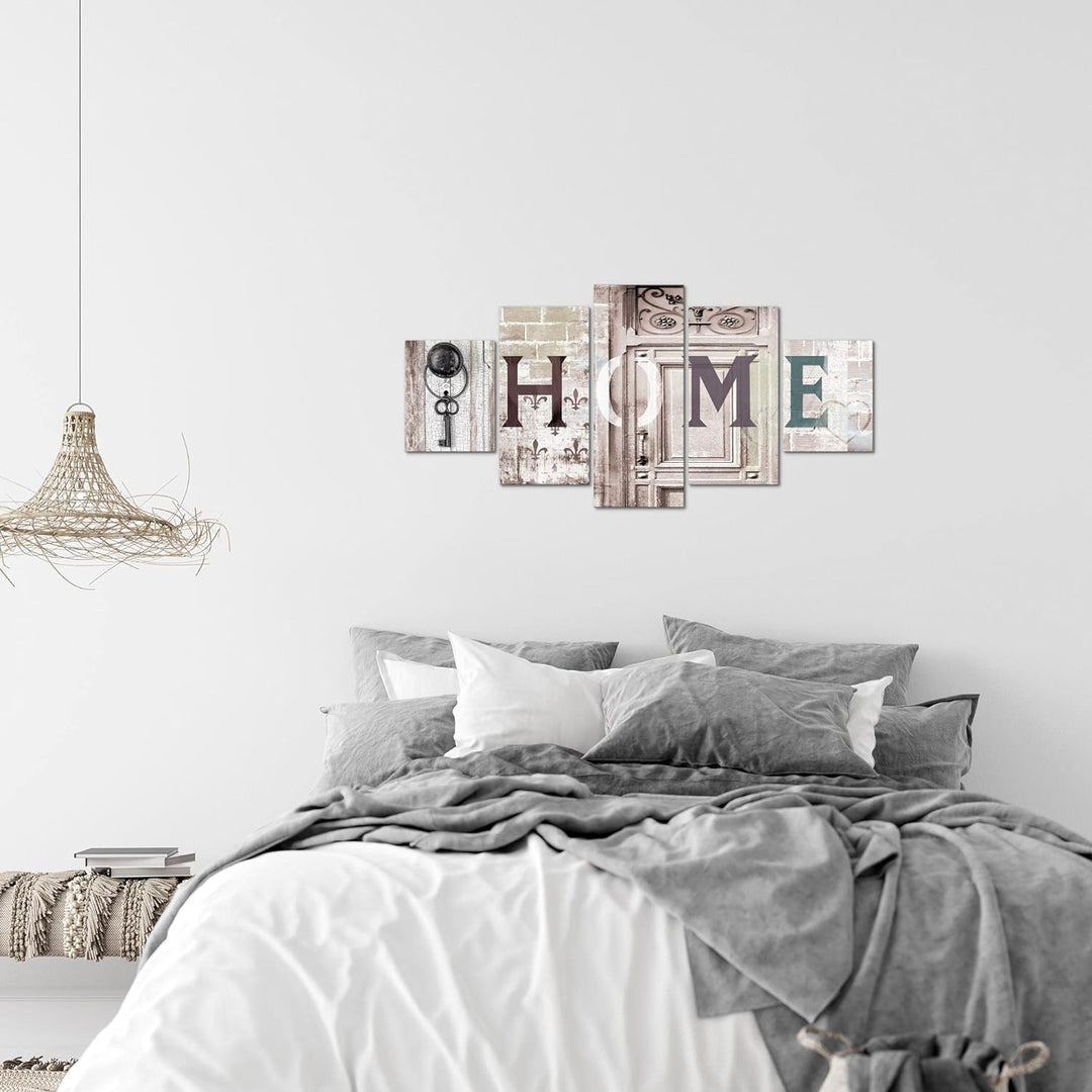 Runa Art Wandbilder Home Vintage 5 Teilig Bild auf Vlies Leinwand Deko Wohnzimmer Mit Spruch Beige B