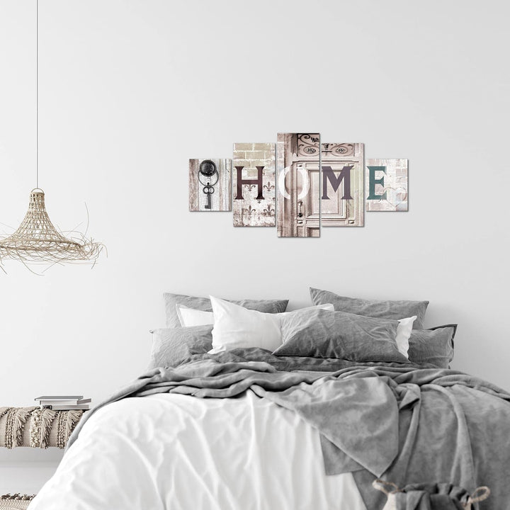 Runa Art Wandbilder Home Vintage 5 Teilig Bild auf Vlies Leinwand Deko Wohnzimmer Mit Spruch Beige B