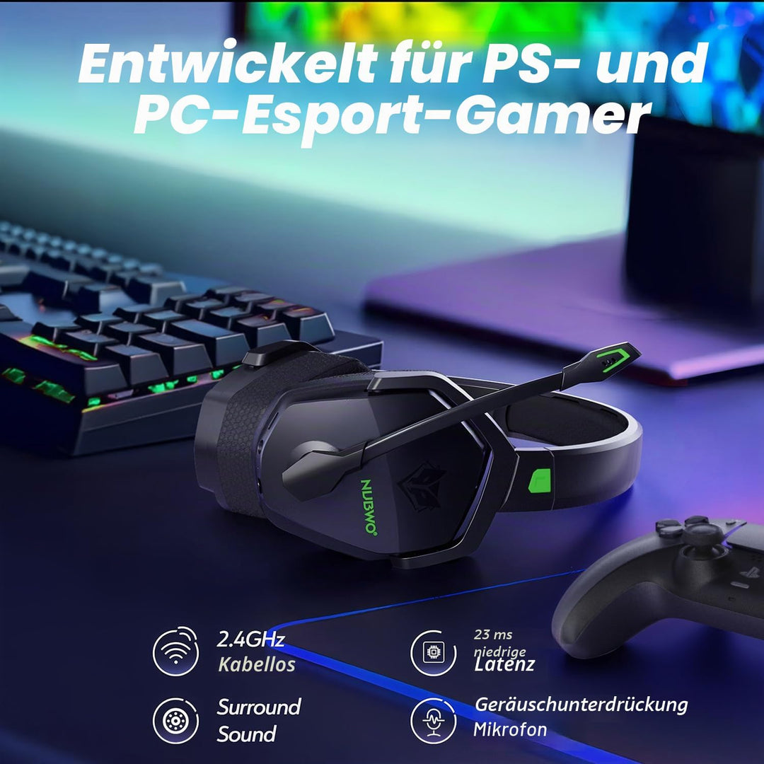NUBWO G06 Wireless Gaming Headset für PS5, PS4, PC, Rauschunterdrückung über Ohr-Gaming-Kopfhörer mi
