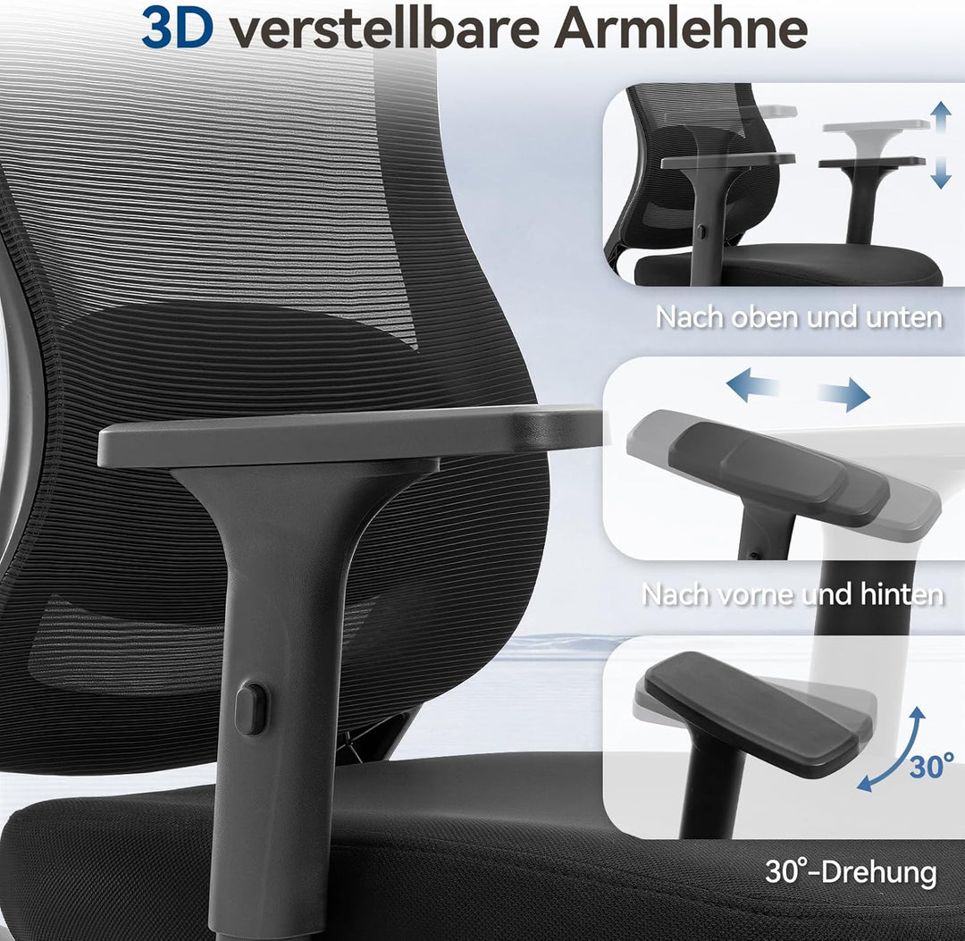 naspaluro Ergonomischer Bürostuhl mit Netzrücken, höhenverstellbar, feststellbare Rückenlehne, Schre