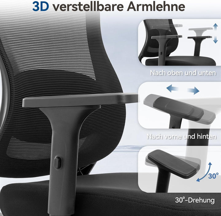 naspaluro Ergonomischer Bürostuhl mit Netzrücken, höhenverstellbar, feststellbare Rückenlehne, Schre