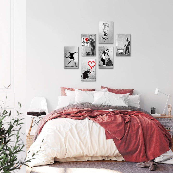 Novart Wandbilder Set Banksy Collage - KOMPLETT AUFHÄNGFERTIG - Made in Germany - Moderne Bilder Woh
