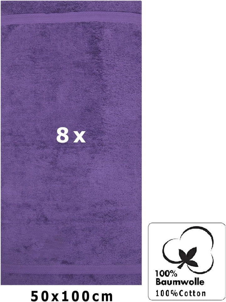 Betz 8 Stück Handtücher Set Grösse 50 x 100 cm Handtuch Premium 100% Baumwolle Farbe lila, Lila