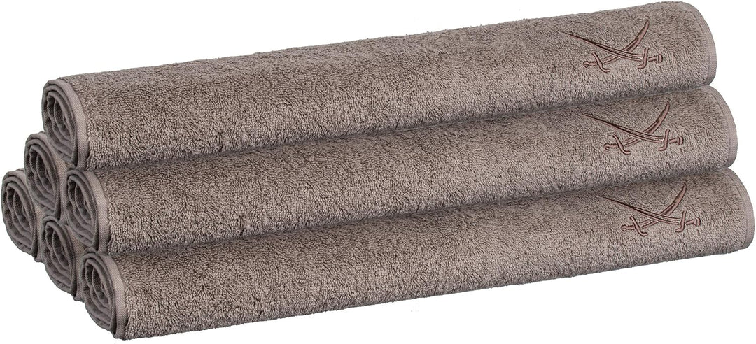 Sansibar Handtuch 6er Set 50x100 cm 100% Baumwolle mit gesticktem Säbel Logo Badtuch Taupe 6er Set T