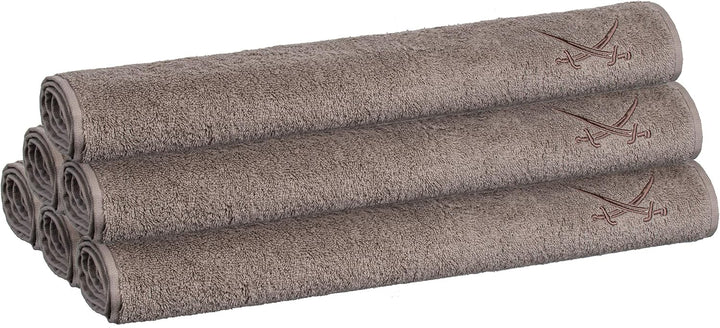 Sansibar Handtuch 6er Set 50x100 cm 100% Baumwolle mit gesticktem Säbel Logo Badtuch Taupe 6er Set T
