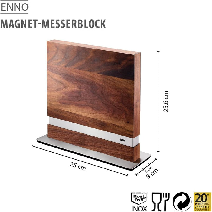 GEFU Magnet-Messerblock ENNO – Doppelseitiger Messerhalter aus Walnussholz | Platzsparende & Sichere