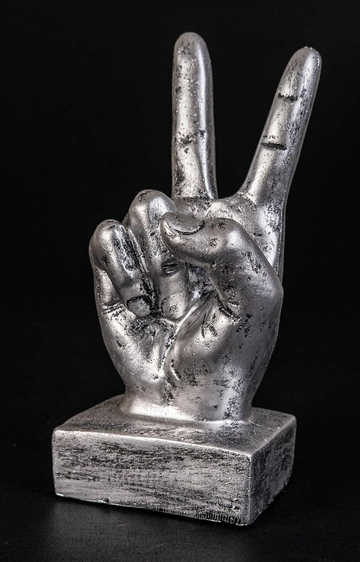 IDYL Moderne Skulptur Figur Resin Hand Victory |silberfb. | Masse: 6x8x17 cm | Material: Polyresin (