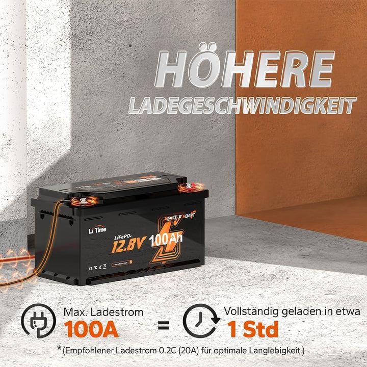 Litime LiFePO4 12V 100Ah H190 Bluetooth Lithium Batterie für Wohnmobil | DIN H8 L5 Grösse, 1792Wh En
