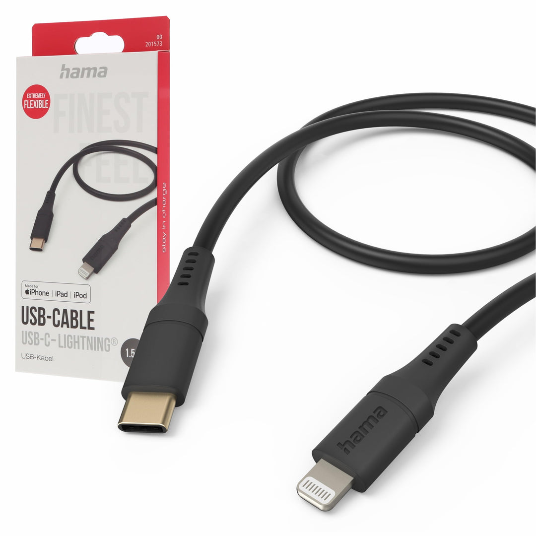 Hama Ladekabel „Flexible“ USB C auf Lightning, Silikon, 1,5m (iPhone Ladekabel, Lightning Kabel, iPh