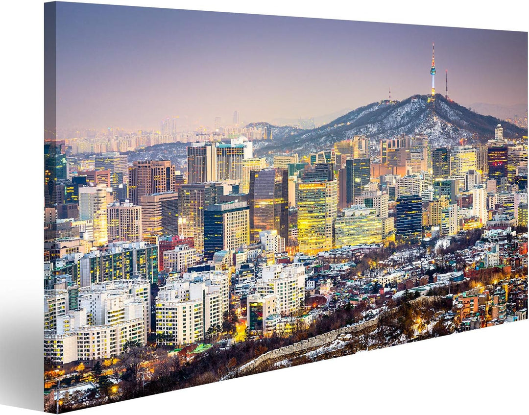 Bild Bilder auf Leinwand Seoul Südkorea Stadtsilhouette Wandbild Poster Leinwandbild SVV 100x57cm, 1