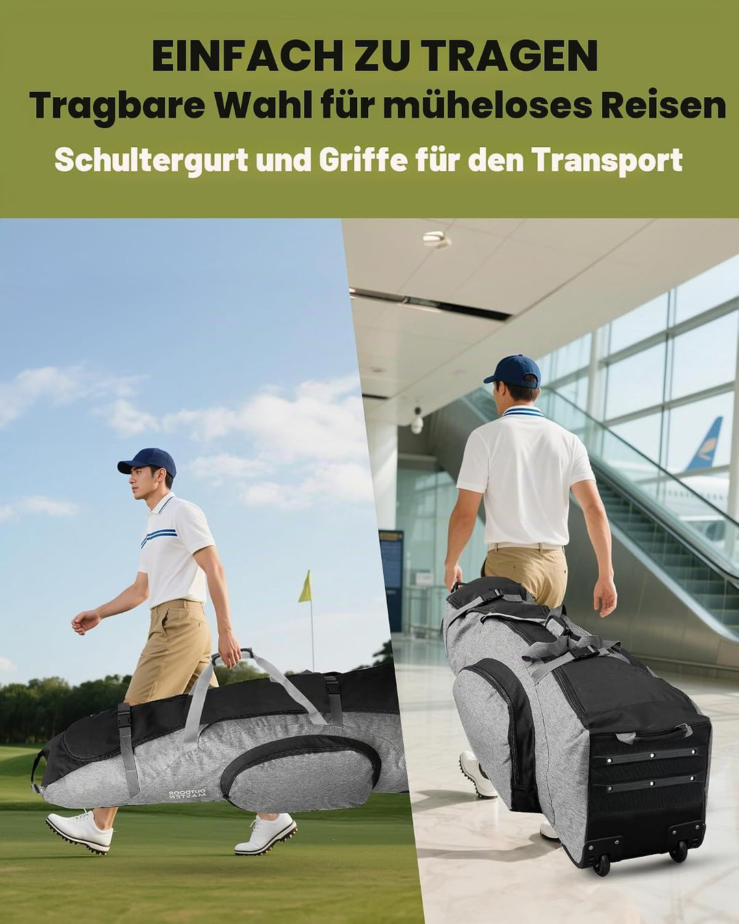 OutdoorMaster Gepolstert Golf Reisetasche mit Verstärkte Räder, 900D Heavy Duty Oxford Abriebfestigk