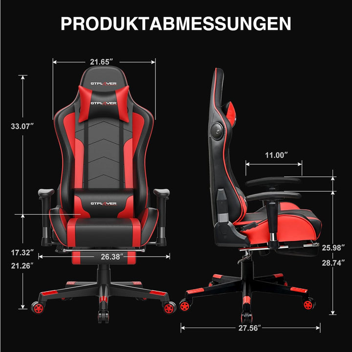 GTPLAYER Gaming Stuhl mit Fussstützen Lautsprecher Bluetooth, Gamer Stuhl Ergonomischer Computerstuh