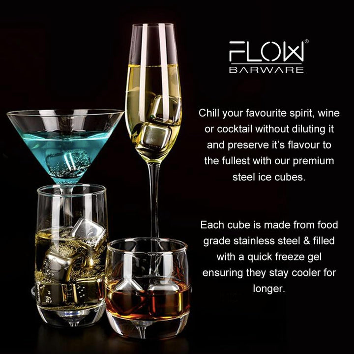 FLOW Barware Gold Whisky-Steine, Geschenk-Set mit Eiszange und Aufbewahrungstasche, Wiederverwendbar