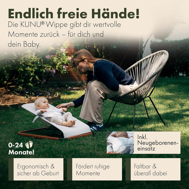 KUNU® Babywippe Neugeborene bis 24 Monate - Sichere Baby Wippe mit praktischer Tragetasche - Faltbar