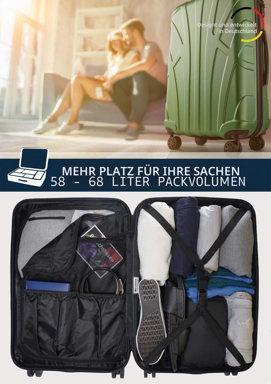 suitline Hartschalen-Koffer Koffer Trolley Rollkoffer Reisekoffer, TSA, 66 cm, ca. 58 Liter, 100% AB