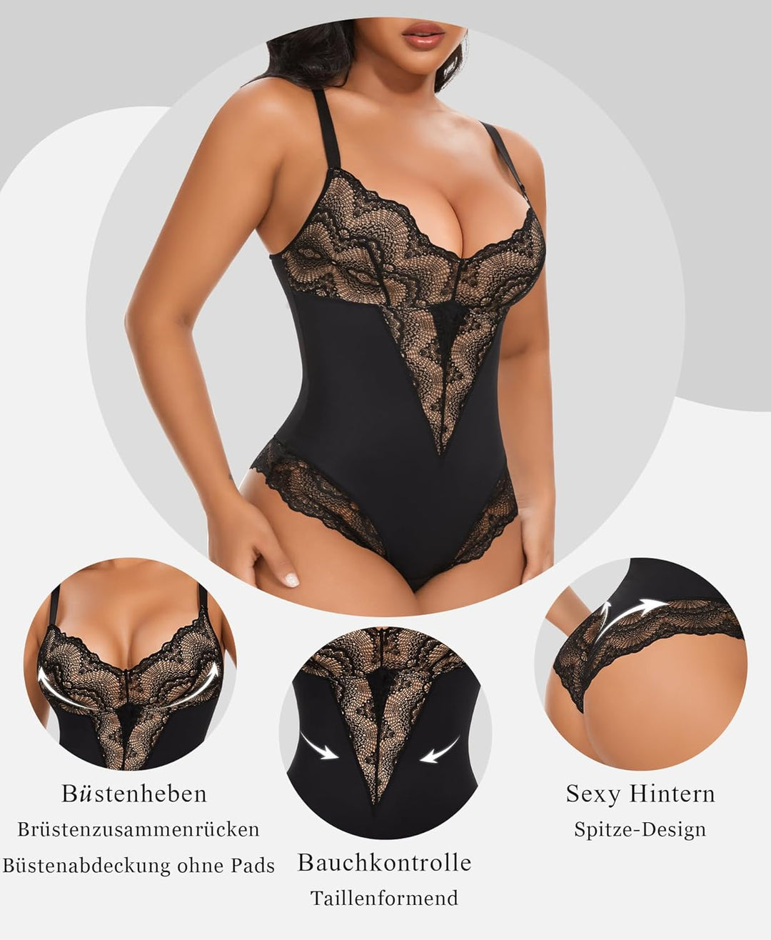 Shapewear Damen Formende Bodysuits Body Shaper Figurformende Unterwäsche Bauchweg Miederbody Spitze