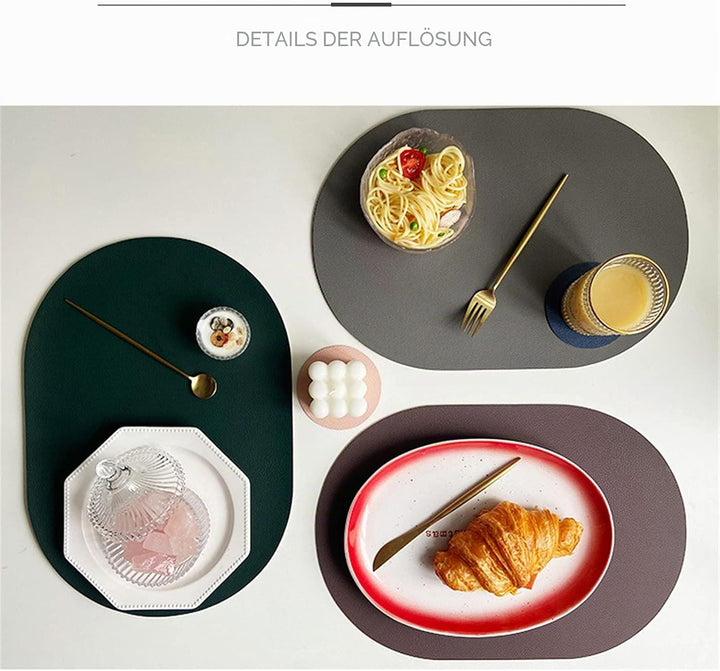 Oval Tischsets Abwischbar, Leder Kunstleder Platzset Zweifarbig Wasserdicht Platzdecken mit Unterset
