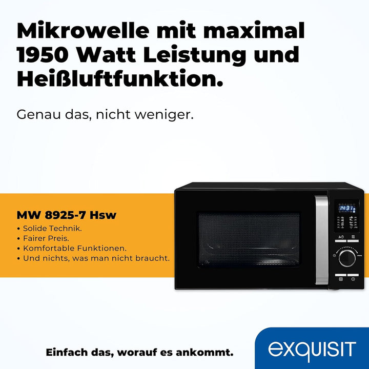 Exquisit Mikrowelle MW 8925-7 Hsw | 25 Liter Garraum | 900 Watt | 1950 W Grill | 1950 W Heissluft |