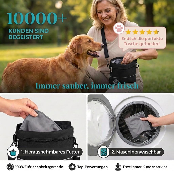 HUND IST KÖNIG® Leckerlietasche für Hunde mit Einhand-Magnet-Verschluss, 2 Zip-Fächer, herausnehmbar