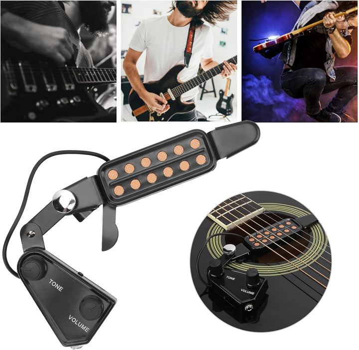 Guitar Pickup 12 Schallloch Akustikgitarre Tonabnehmer mit Lautstärke,und Klangregelung für Ukulele,