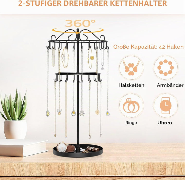 iDavosic.ly Kettenständer Schmuck Drehbar, 24-Haken Ketten Halsketten Aufbewahrung, Metall Kettenhal