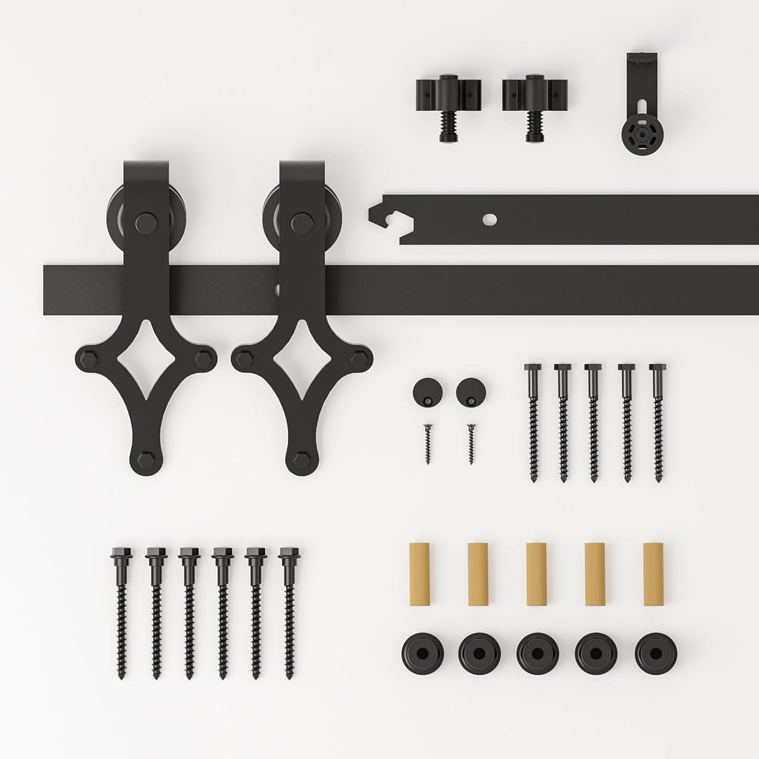 Wolfbird Hardware Kit Scheunentür 244cm-8ft Schiebetürsystem Schienen Kit, mit verstellbaren Bodensc