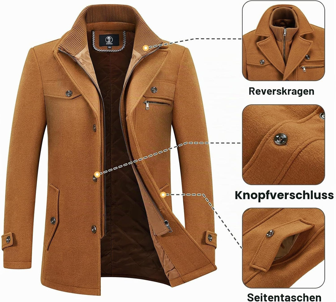 KUDORO Herren Wintermantel Wolle Kurzmantel Herren Wollmantel Mittellang Slim Fit für Business Freiz