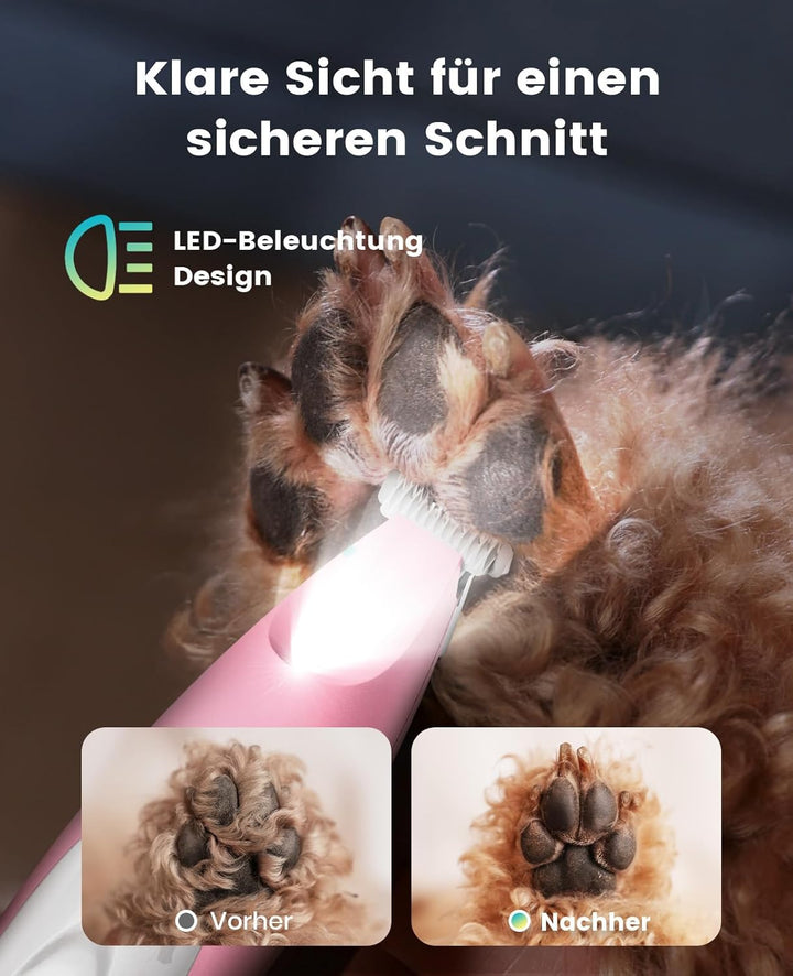 oneisall Pfotentrimmer für Hunde mit LED-Licht, Leiser Hundepfoten Trimmer Paw Trim Pro dr Pfoten, W