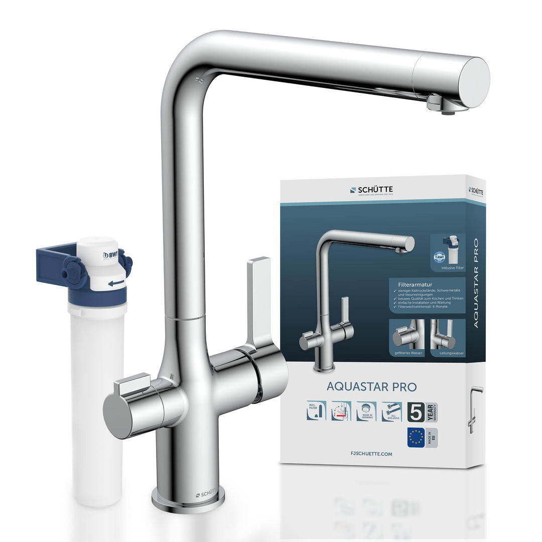 SCHÜTTE AQUASTAR PRO 3-Wege-Filterarmatur, sauberes Trinkwasser direkt aus dem Hahn, Integriertes BW