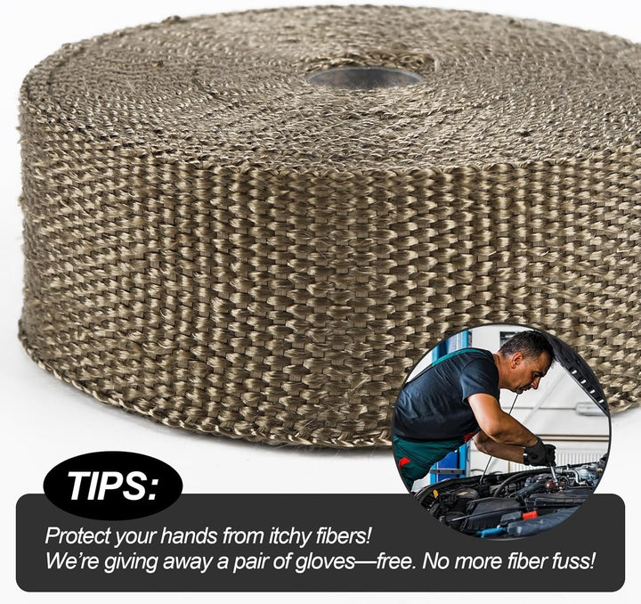 Titanium Exhaust Heat Wrap Roll für Motorräder Faserglas-Wärmeschutzband mit 5 Edelstahl-Bindern (T-