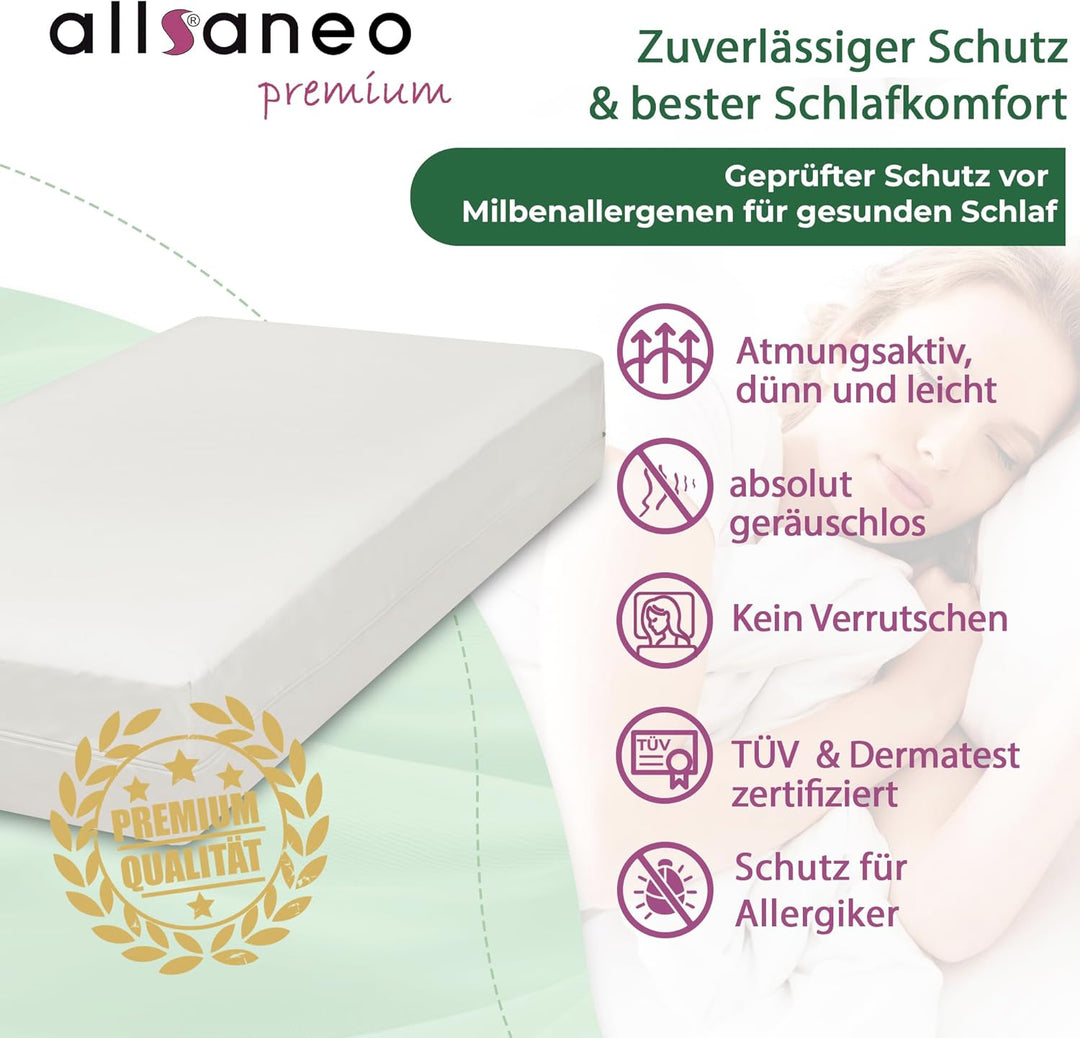 allsaneo Premium Allergiker-Matratzen-Bezug 180x200x8cm für Topper Anti Milben Encasing extra weich