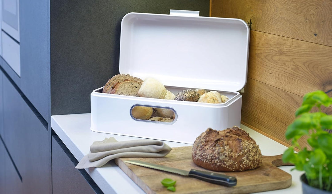 Echtwerk stilvoller Brotkasten, Retro-Brotbox aus Metall mit Sichtfenster, Platzsparende Aufbewahrun