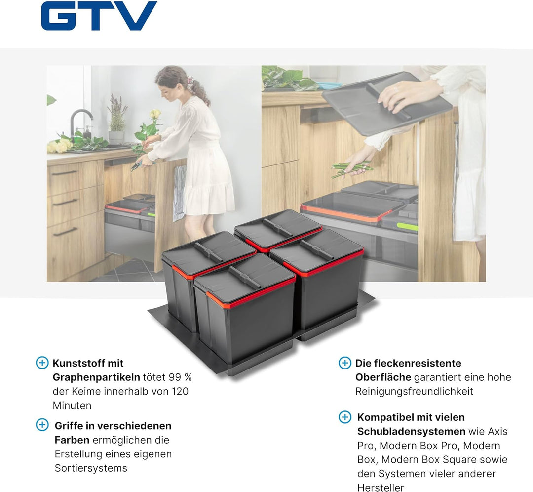 GTV - Abfallsammler Set AxiSpace, für Schubladen und Schränke mit Breite 800 mm, Set Besteht aus Beh