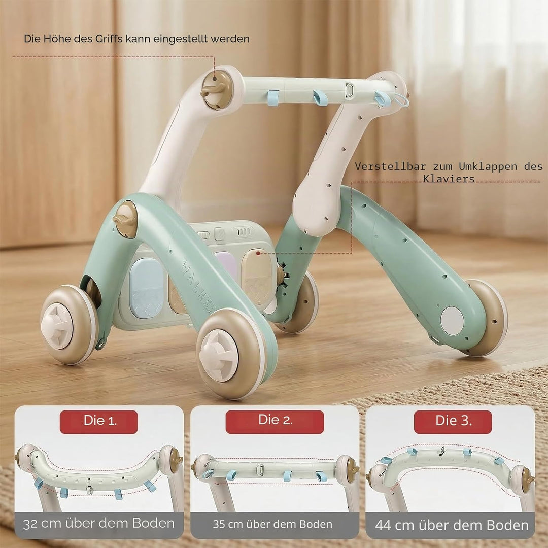 JOVOW 2-in-1 Babygym mit Lernwagen, Babyspielmatte mit 4 Sensorischen Lern-elementen, Doppelseitige