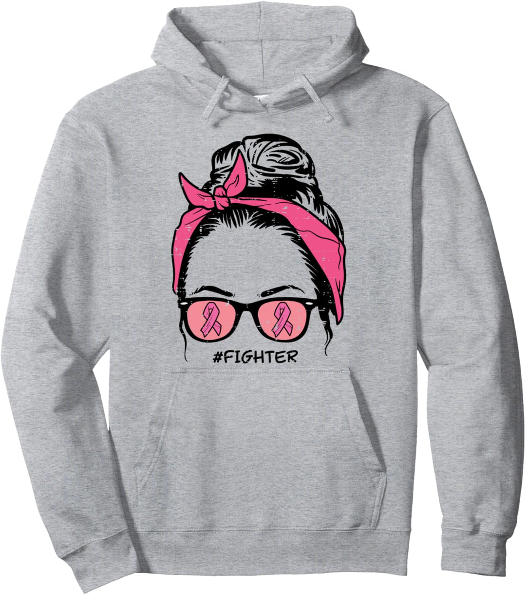 Messy Bun Pink Bandana Kämpfer Brustkrebs Bewusstsein Frauen Pullover Hoodie