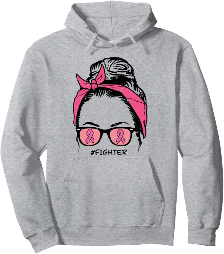 Messy Bun Pink Bandana Kämpfer Brustkrebs Bewusstsein Frauen Pullover Hoodie