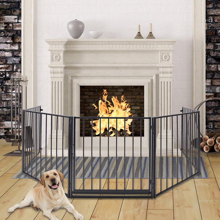 Froadp Kaminschutzgitter Metall Ofenschutzgitter mit Tür 305 x 76 cm Laufgitter Baby Laufstall Abspe