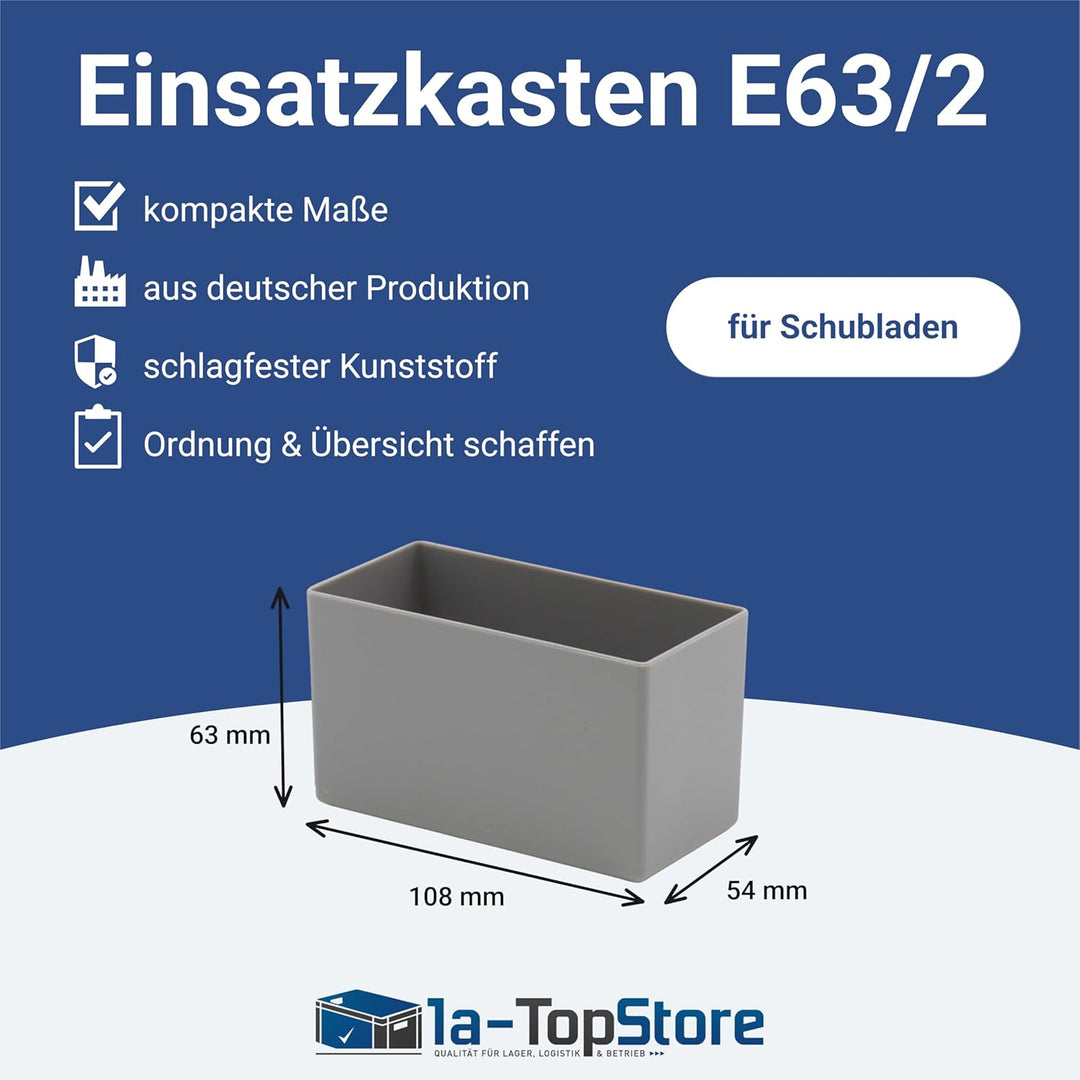 1a-TopStore 25 Stück Einsatzkasten Serie E63, farblich sortiert, 5 Farben u. 4 Grössen, aus Polystyr