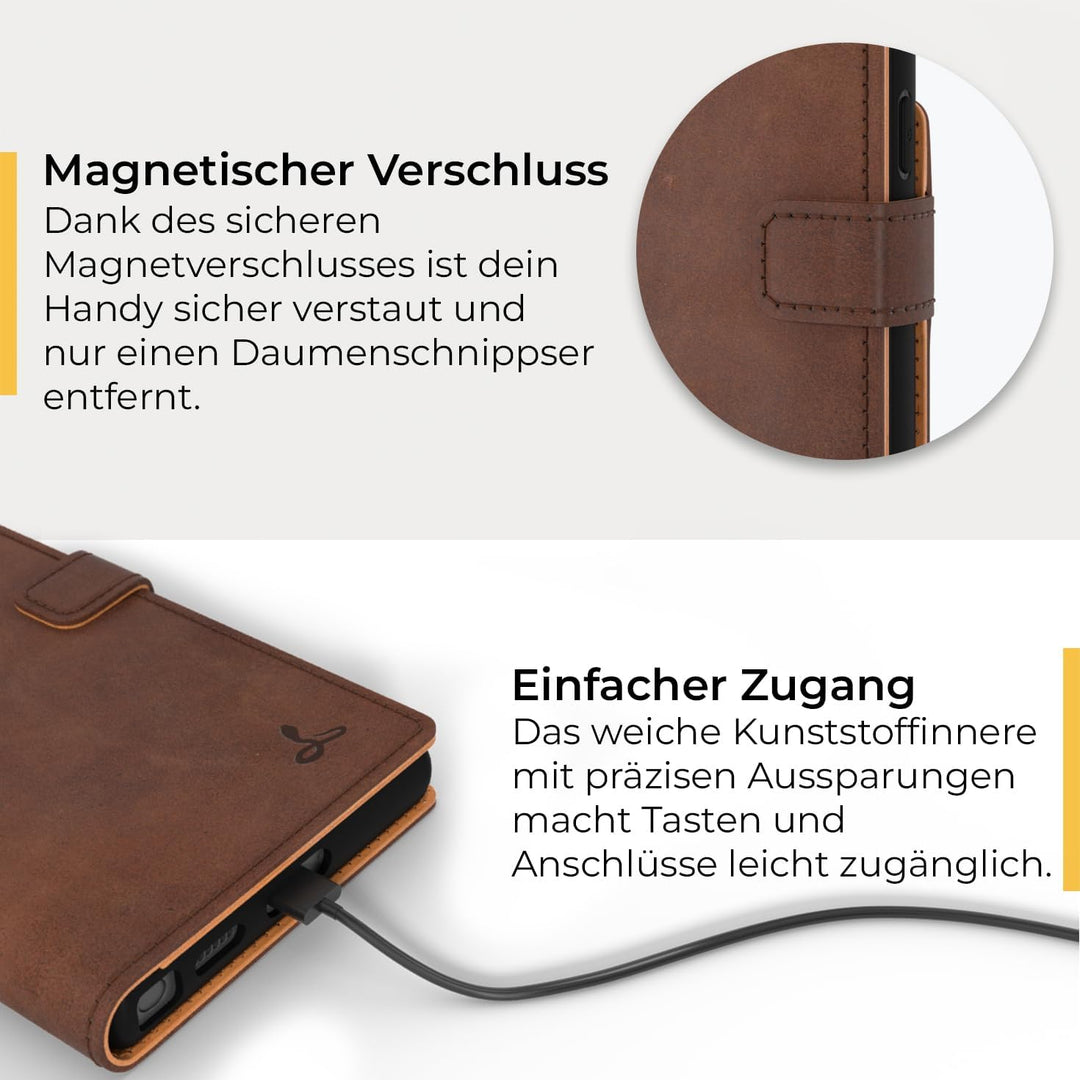 Snakehive Galaxy S22 Ultra 5G Hülle Leder | Stylische Handyhülle mit Kartenhalter & Standfuss | Hand