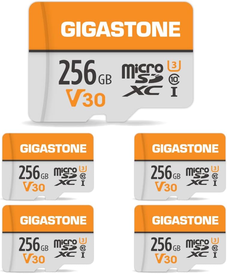 Gigastone 256GB MicroSDXC Speicherkarte 5er-Pack + SD Adapter, für Action-Kamera GoPro Drohne und Ta