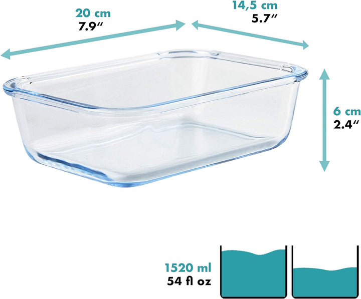 Grizzly Glas Frischhaltedosen, Set 2X 1520 ml, luftdicht, rechteckig, Click-Verschluss, vielseitige