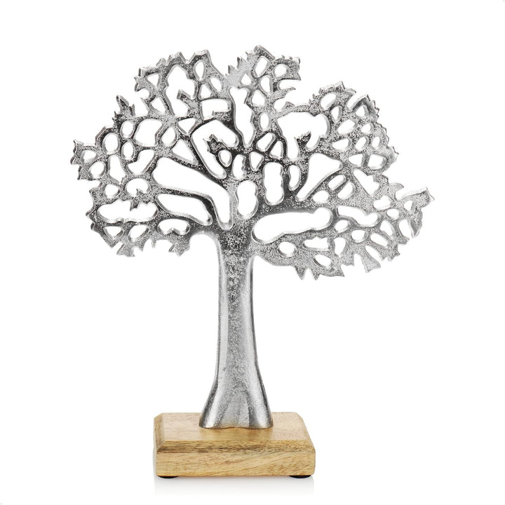 com-four® Deko-Aufsteller Baum - Metall-Baum auf Holzsockel - Deko-Baum aus Metall zum Hinstellen -